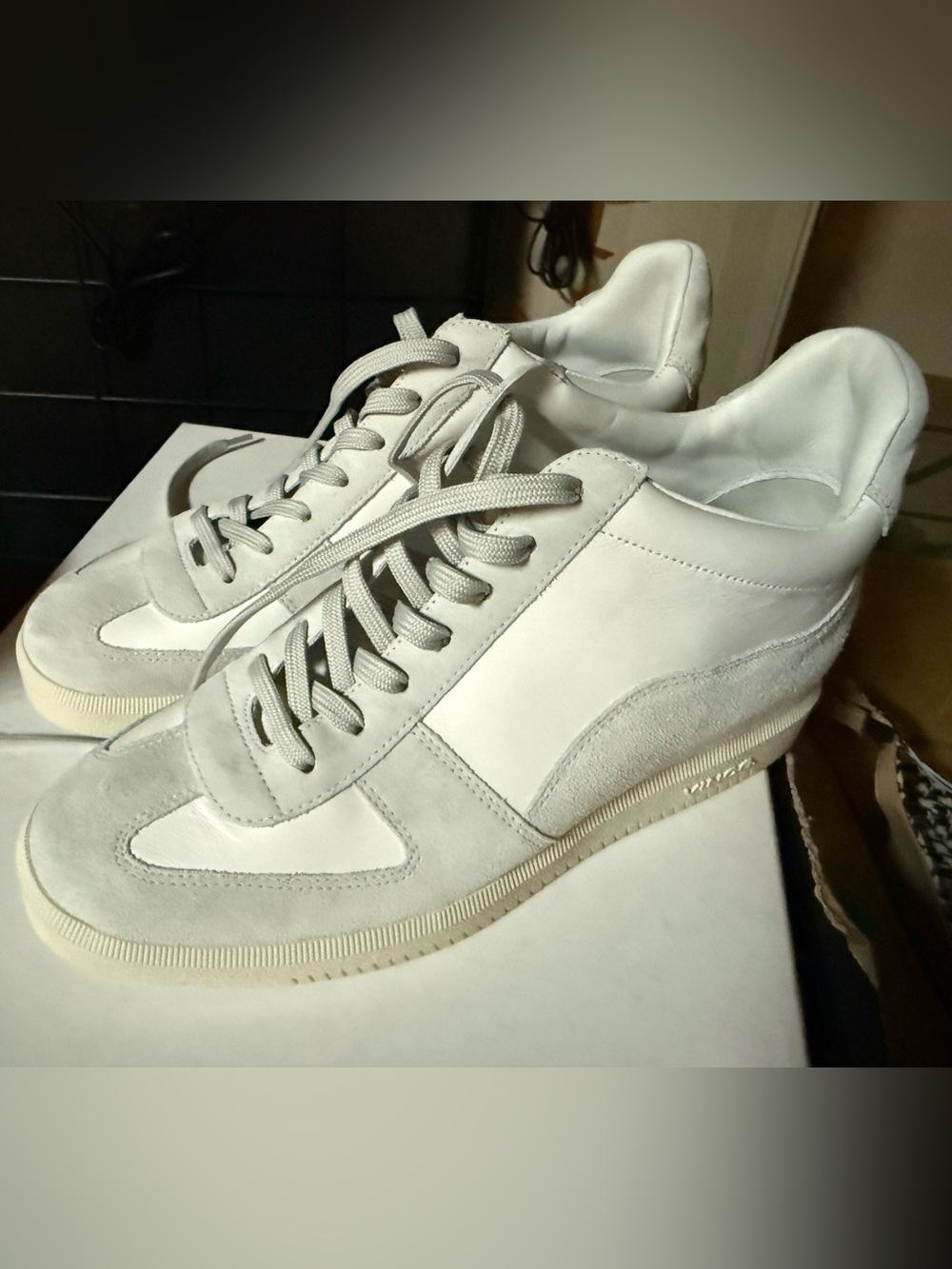 Vince White Leather Sneakers with Suede Accent